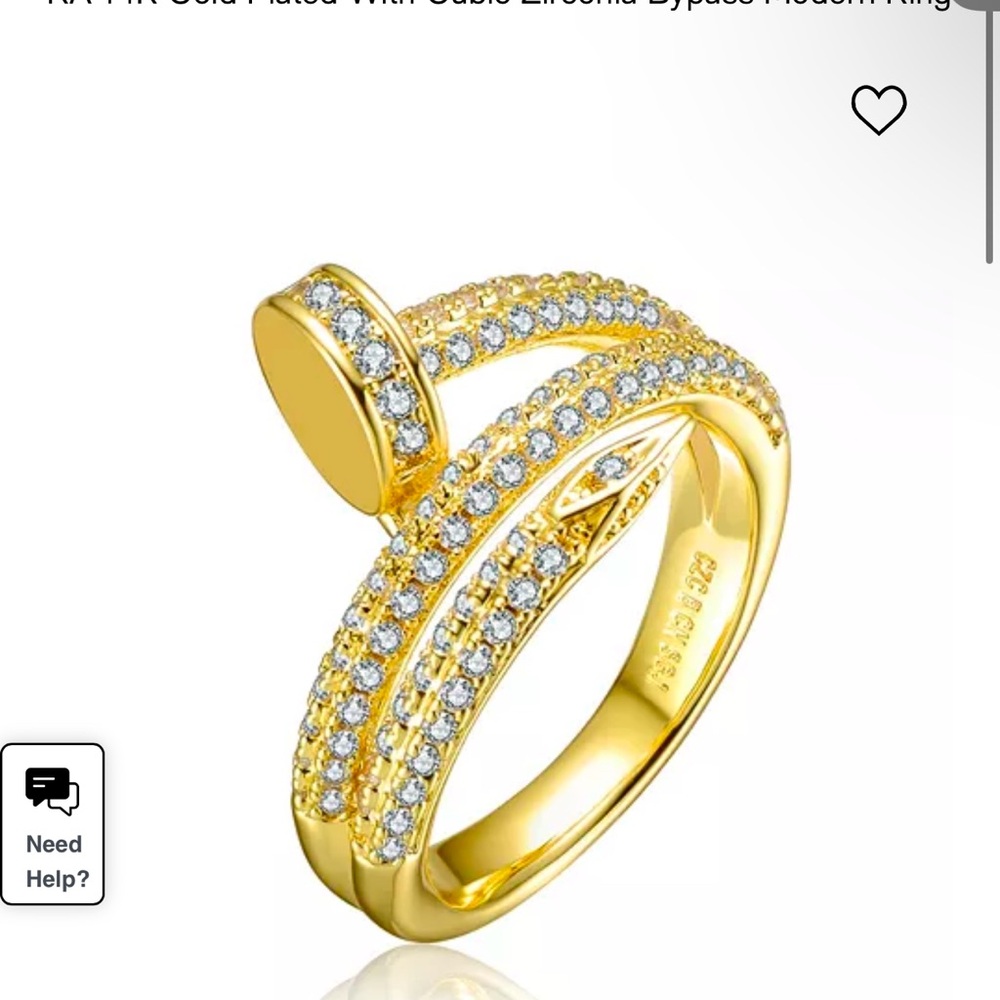 RA 14K Gold Plated With Cubic Zirconia Bypass Modern Ring